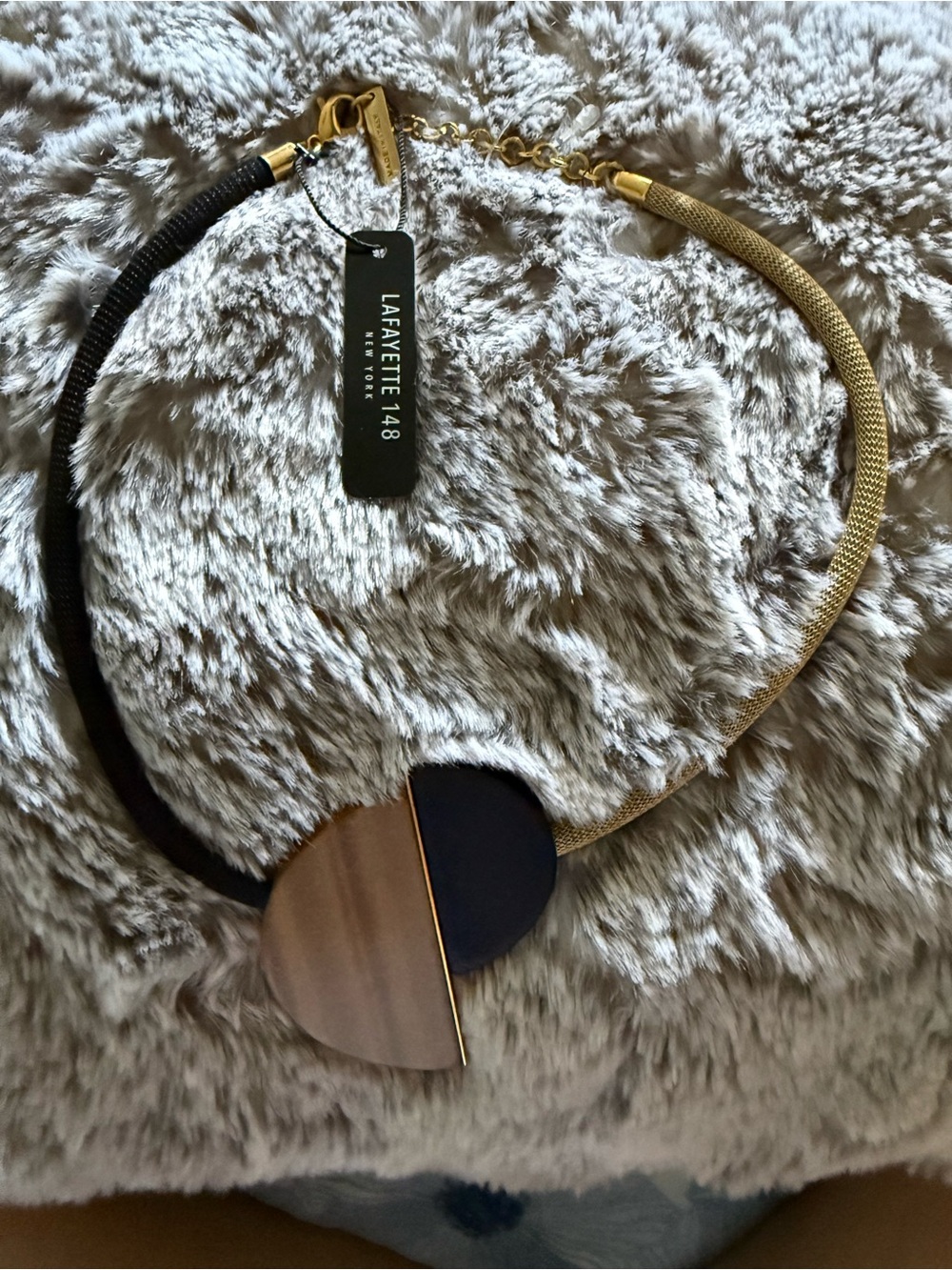 Lafayette 148 New York Two-Tone Geometric Necklace — Black & Gold